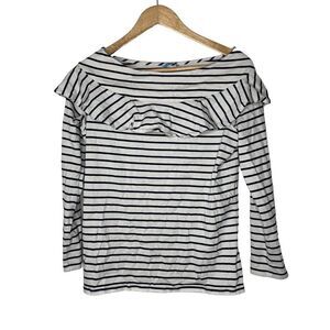 ‎Anthro Leifnotes Striped Ruffle Boatneck Top Blouse